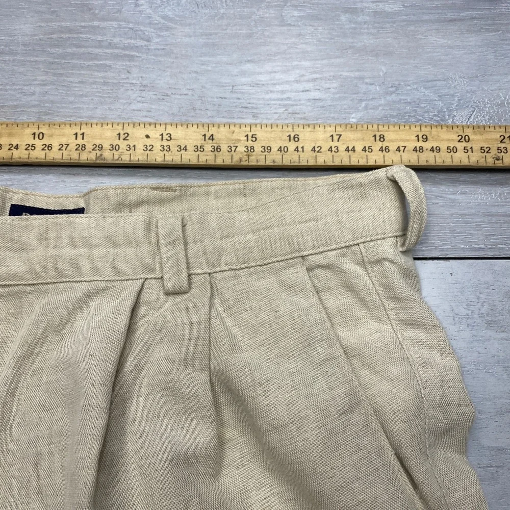 Dockers Linen Cotton Pleated Pants Mens 38x36 Beige Khaki Cuffed Summer Trousers
